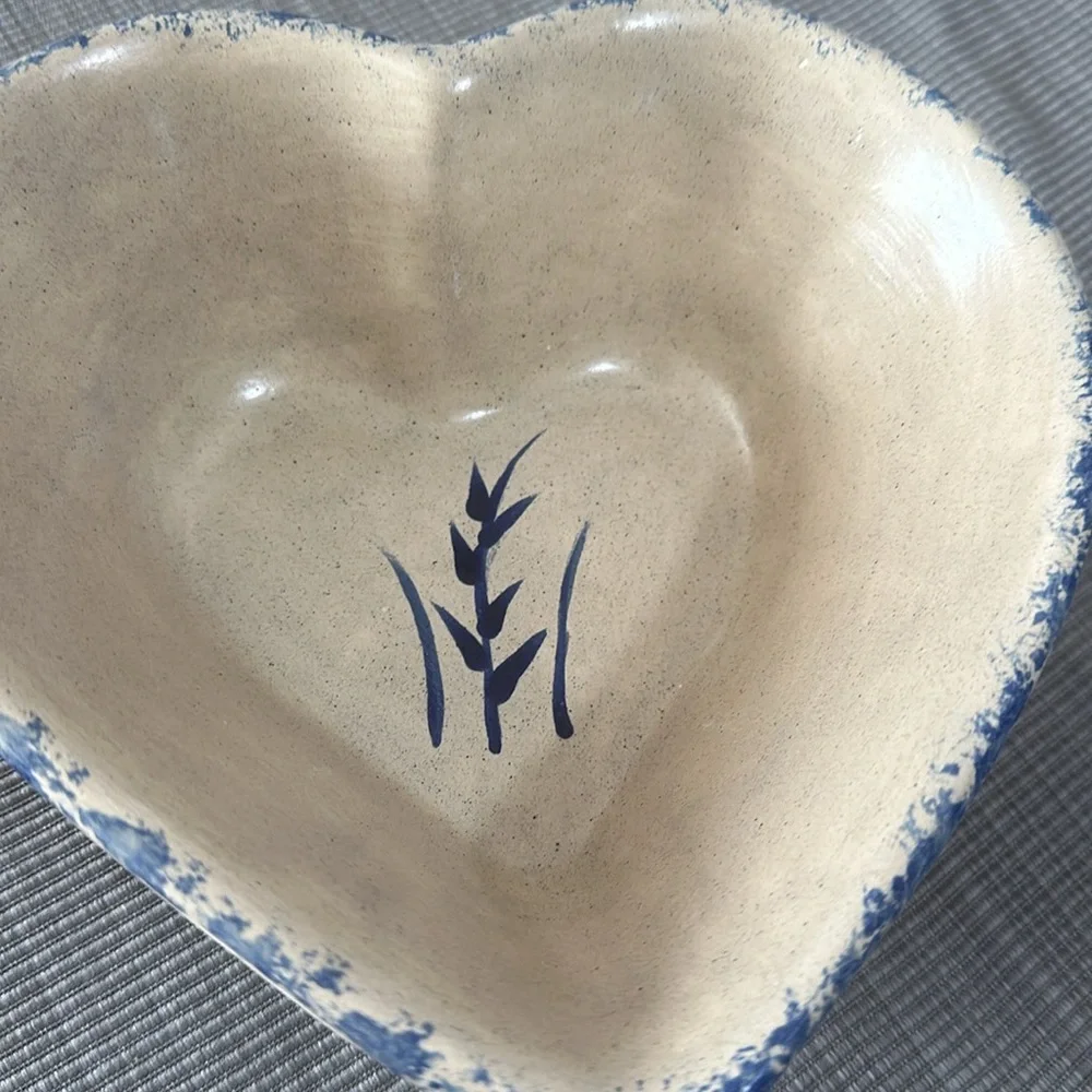Vintage Stoneware Pottery Small Heart Shaped Bowl Sponged Heart Design ‘93